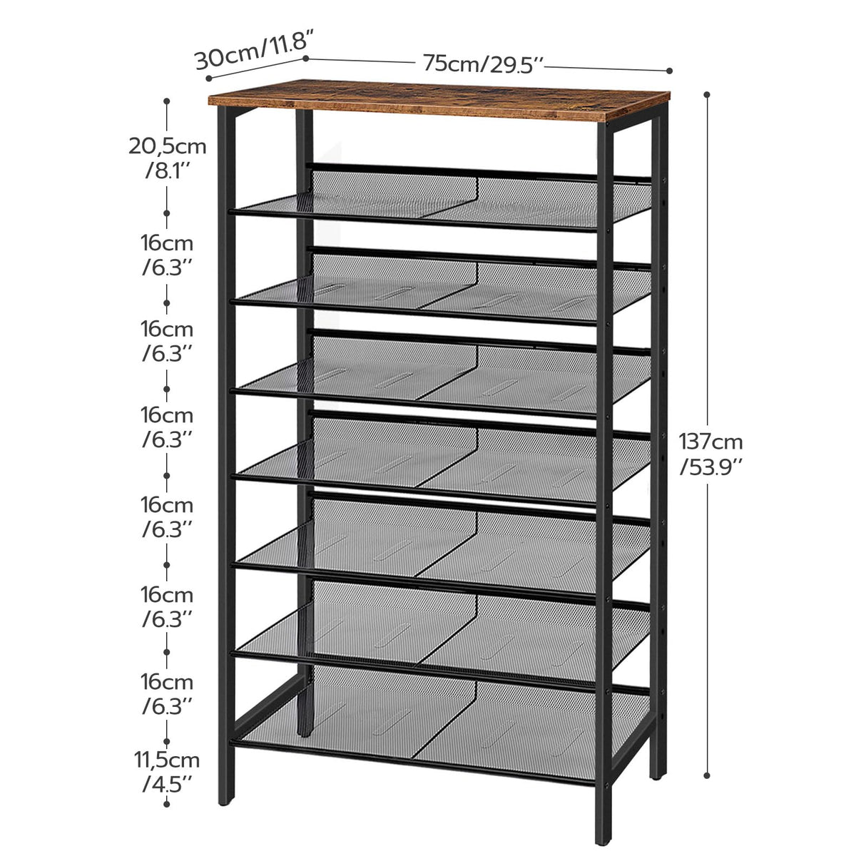 HOOBRO 8-Tier Shoe Rack, Large Capacity Shoe Shelf, Shoe Storage Organizer for 21-28 Pairs of Shoes, Front Door Entrance, Entryway, Hallway, Closet, Space Saver, Rustic Brown and Black BF18XJ01 HOOBRO