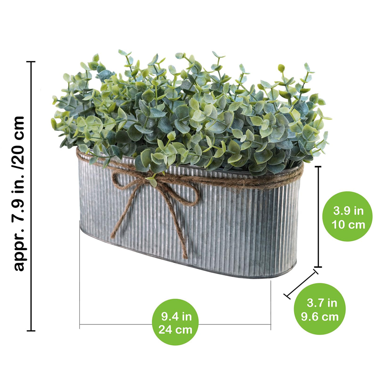 Winlyn Artificial Eucalyptus Arrangement in Rustic Oval Galvanized Metal Planter Box Faux Eucalyptus Bush Greenery Potted Plants for Farmhouse Indoor Home Office Table Centerpiece Kitchen Décor Winlyn