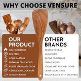 Vensure Wooden Spoons for Cooking 6-Piece, 12 Inch Wooden Spatula Spoon Set for Cooking, Non-Stick Wooden Cooking Utensils -Soft Comfort-Grip Wood Spoons for Cooking, Wooden Spoon with Handmade Design Vensure