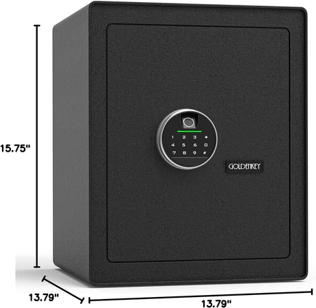 <2.3 Cu.Ft> Biometric Safe with Fingerprint Lock and Code,Strong Steel Digital Safe box with Removable Shelf for Document, Valuables and Guns in Home, Office or Hotel, 13.79"D x 13.79"W x 15.75"H GOLDENKEY