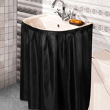 Windkream Fabric Sink Skirt Diamond Bathroom Stitch Self Stick Adhesive Waterproof Fabric Under Sink Curtain Skirt 55 x 32 Inch Adds Bathroom Storage(Black,Classic Style) Windkream