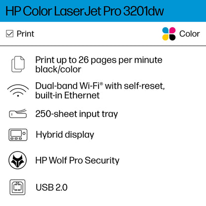 HP Color Laserjet Pro 3201dw Wireless Color Laser Printer, Office Printer, Duplex, Best-for-Office (499Q9F)