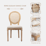 HMFULE French Country Dining Chairs Set of 4, Rattan Dining Chair with Linen Fabric and Carved Solid Wood Frame Farmhouse Dining Room Chairs for Living Room, Kitchen, Restaurant Rattan Beige HMFULE