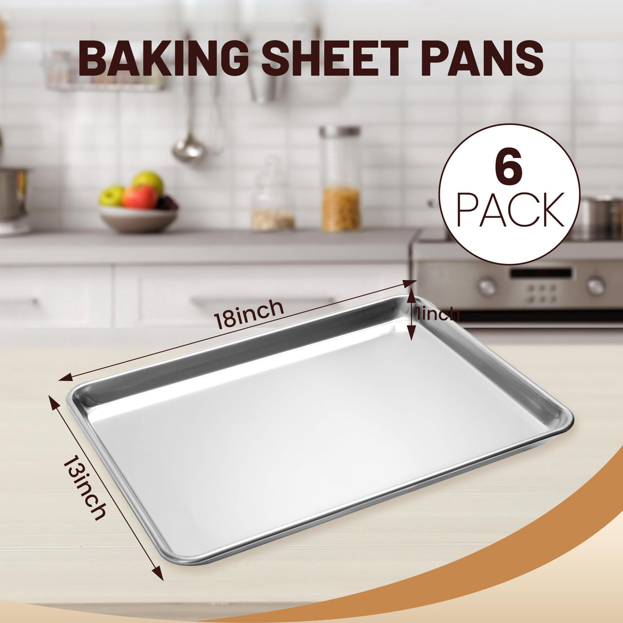 BIEAMA 6 Pack Half Size Baking Sheet Pan Aluminum Commercial Pan for Oven Freezer Bakery Hotel Restaurant 13" × 18" BIEAMA