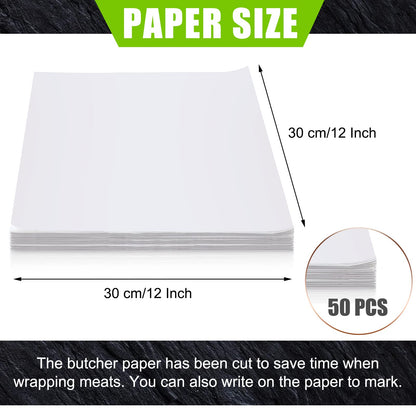 Sublimation White Butcher Paper Disposable Butcher Paper Sheets Square Meat Sheet Precut Butcher Paper No Wax Butcher Paper for Heat Press, Wrapping Meat, Art Project (50 Pieces, 12 x 12 Inches)