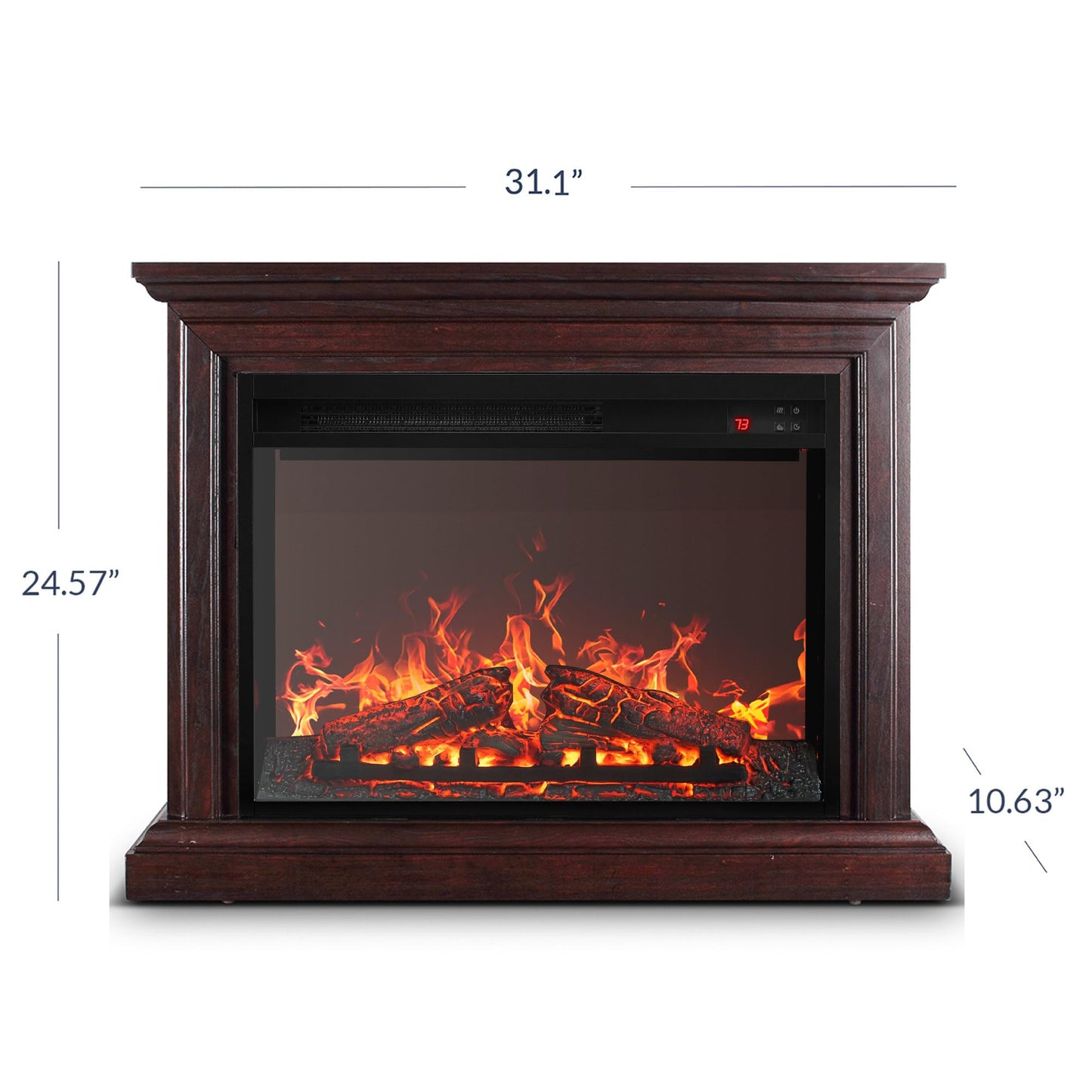 BELLEZE 31 Inch Mantel with Electric Fireplace, 1400W Heater with Remote Control and Realistic LED Flames, Mantel Cabinet for Living Room, Bedroom - Brown