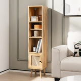 Giantex 54" Tall Slim 4-Tier Bookcase with Rattan Door and Adjustable Shelves Giantex