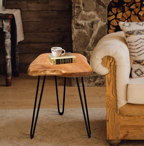 Warmaxx Natural Shape Cedar Wood Side Table, 13.5" x 12" x 17.5" Accent Vintage Wooden Slab Coffee Live Edge Tables Solid Rustic Plant Stand Outdoor End Table for Living Room Patio Bedroom Warmaxx