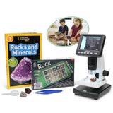AmScope IQCREW Kid's Premium Portable LCD Color Digital Microscope with Rock and Mineral Collecting Look and Learn Activity Kit AmScope