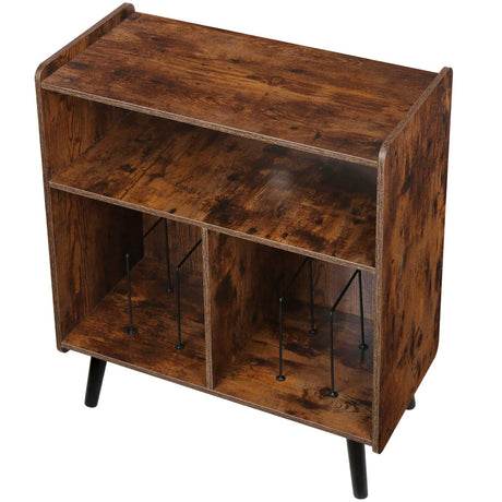 Possile 3-Tier Mid-Century Vintage Record Player Stand and Vinyl Storage Cabinet in Rustic Brown Possile