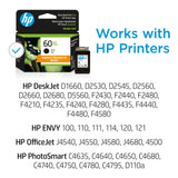 HP 60XL Black High-yield Ink Cartridge | Works with DeskJet D1660, D2500, D2600, D5560, F2400, F4200, F4400, F4580; ENVY 100, 110, 120; PhotoSmart C4600, C4700, D110a Series | CC641WN HP