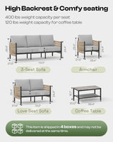 Oasbira Aluminum Outdoor Patio Furniture Set, HDPE Rope 5 Piece Modern Sectional Conversation Sets with Dual-Layer Coffee Table, All Weather Patio Couch Sofa with Thick Cushions, Gray Frame, Gray Oasbira