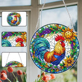 Ceitura 5D DIY Sunrise Rooster Diamond Art Painting Dots Pendant Stained Glass Rhinestone Diamond Art Window Pendants for Garden Window Decor C'eitura