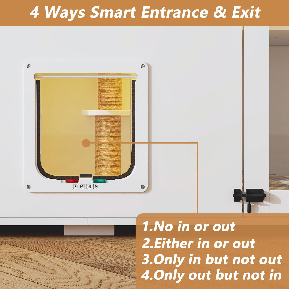 DAWNSPACES Enclosed Cat Litter Box Enclosure, Hidden Kitty Litter Furniture with 2 Large Drawers, 2 Glass Doors, LED Light and Cat Scratching Post DAWNSPACES
