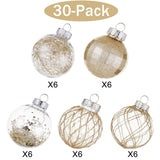 CristBest 30ct Christmas Ball Ornaments-60mm/2.36" Shatterproof Clear Plastic Xmas Balls Baubles Set with Stuffed Delicate Sparkling, Hanging Christmas Tree Decorations (Champagne Gold) CristBest