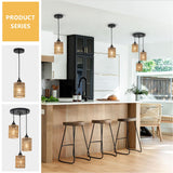 LAMSU Rattan Pendant Lights, Boho Farmhouse Pendant Lighting with Hand Woven Natural Rattan Shade, Small Wicker Light Fixtures Ceiling Hanging for Dining Room Kitchen Bedroom Foyer Hallway LAMSU