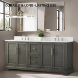 HOMEBEYOND 72 Inch Bathroom Vanity with Double Sink & Ceramic Top, Vanity Cabinet with Center Countertop Basin, Soft-Closing Doors, Backsplash, Sliver Grey HOMEBEYOND