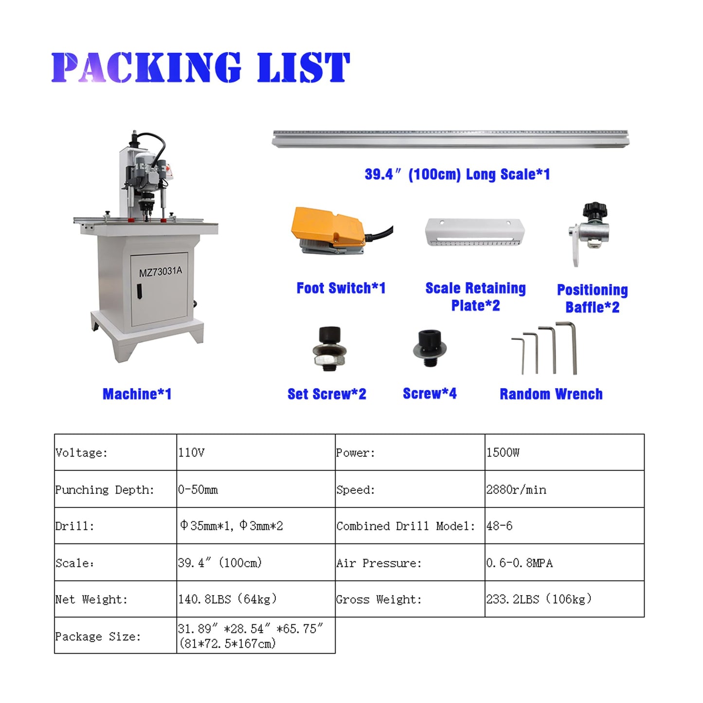 BREVELTION 110V Pneumatic Hinge Boring Insertion Machine Single Head Hinge Drill for Drilling Processing of Cabinets Wardrobes 48-6 Combined Drill 1.5KW - WoodArtSupply