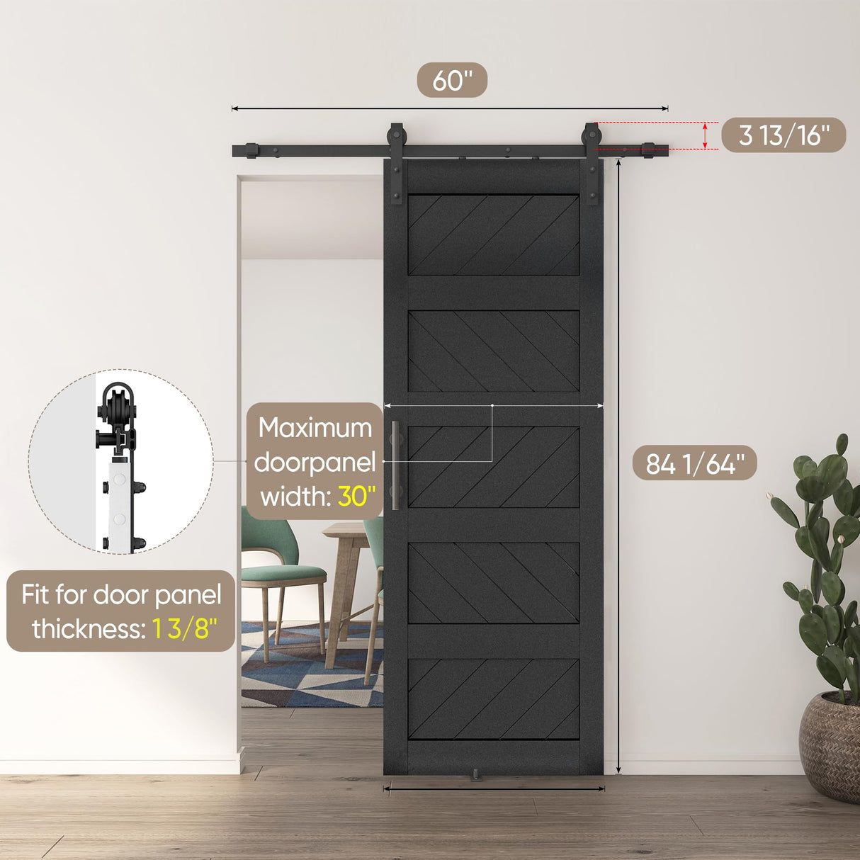 JUBEST 30" x 84" Barn Door, Slding Barn Door Kit Wave Shape Barn Door Panel with Hardware Kit Include, Easy Installation, MDF Board & PVC Covered, Black JUBEST
