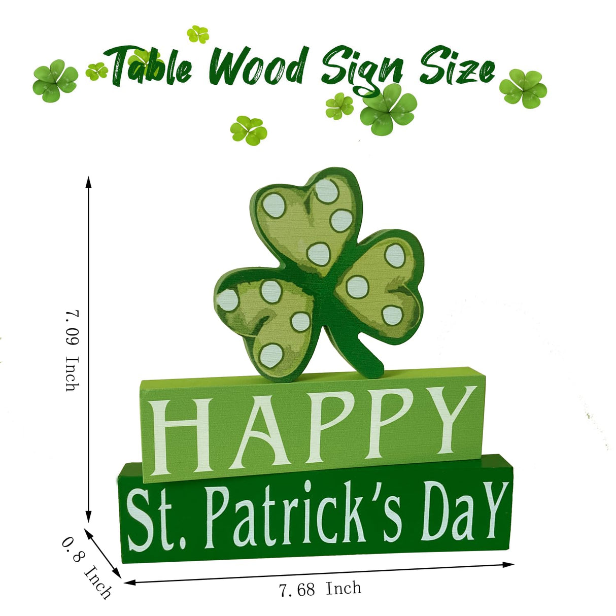 Happy St. Patrick's Day Wood Block Table Sign, Wooden Shamrock Table Top Decorations Tiered Trays Desk Shelf Irish Home Office Coffee Bar Decor 3 Pieces Green OEQSHMY