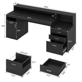 YOMILUVE Computer Desk with 3 Drawer & Storage Shelves, Home Office Desk with File Drawer & Cabinet, Writing Study Table with Long Monitor Stand & Printer Shelf, Executive Desk, Black YOMILUVE
