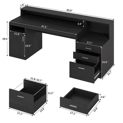 YOMILUVE Computer Desk with 3 Drawer & Storage Shelves, Home Office Desk with File Drawer & Cabinet, Writing Study Table with Long Monitor Stand & Printer Shelf, Executive Desk, Black