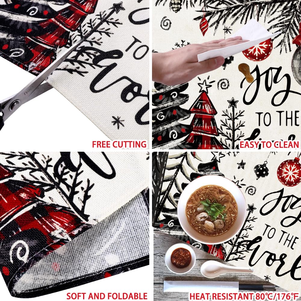 Heirloom Haven Christmas Placemats Set of 4, 12x18 Inch Christmas Tree Xmas Ball Table Mats Winter Joy to The World Seasonal Holiday Place Mat Table Decoration for Kitchen Dining Home Party Decor Heirloom Haven