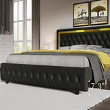 Jocisland Full Bed Frame with LED Lights Headboard&Footboard, Velvet Upholstered Full Size Platform Bed Frame No Box Spring Needed/Black Jocisland