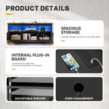 YITAHOME TV Stand for 65 Inch TVs, Entertainment Center with Storage Cabinets, Power Outlet & LED Light, Media Console Living Room Furniture, Black YITAHOME