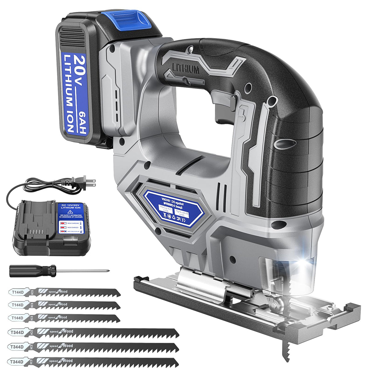 Cordless Jigsaw Tool Compatible with Dewalt 20V Battery, Variable Speed, LED Light, 0°-45° Bevel Cuts, 3-Position Orbital Action, Brushless Motor for Straight Curve Circle Cutting Ecarke