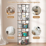 VYRIVA 5 Tier Square Rotating Bookshelf Tower, Spinning Bookshelf, 360° Display Round Bookcase, Floor Standing Corner Revolving Bookshelf Organizer Storage Rack for Home Study Office, Small Spaces VYRIVA