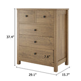 IDEALHOUSE Dresser for Bedroom, 5 Drawer Dresser Wood Dresser with Metal Handle, Modern Chest of Drawers for Bedroom, Entryway, Hallway, Light Brown IDEALHOUSE