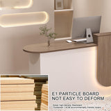 Modern Reception Desk with LED Light Front Counter Commercial Receptionist Table with Lockable Drawer for Home Office Checkout Lobby Beauty Salon(Wood Color - Right) KUKIXKK