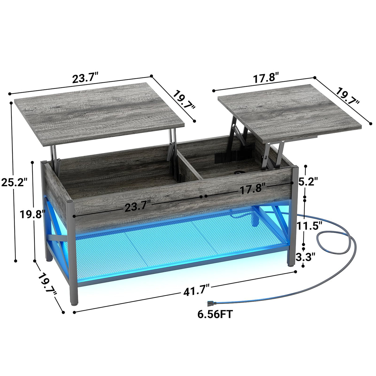 Aheaplus Lift Top Coffee Center Table with LED Light and Power Outlet, Modern Table with Storage Shelf for Living Room, Lift Tabletop, X Support, Metal Frame, Black Oak Aheaplus