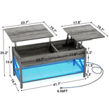 Aheaplus Lift Top Coffee Center Table with LED Light and Power Outlet, Modern Table with Storage Shelf for Living Room, Lift Tabletop, X Support, Metal Frame, Black Oak Aheaplus