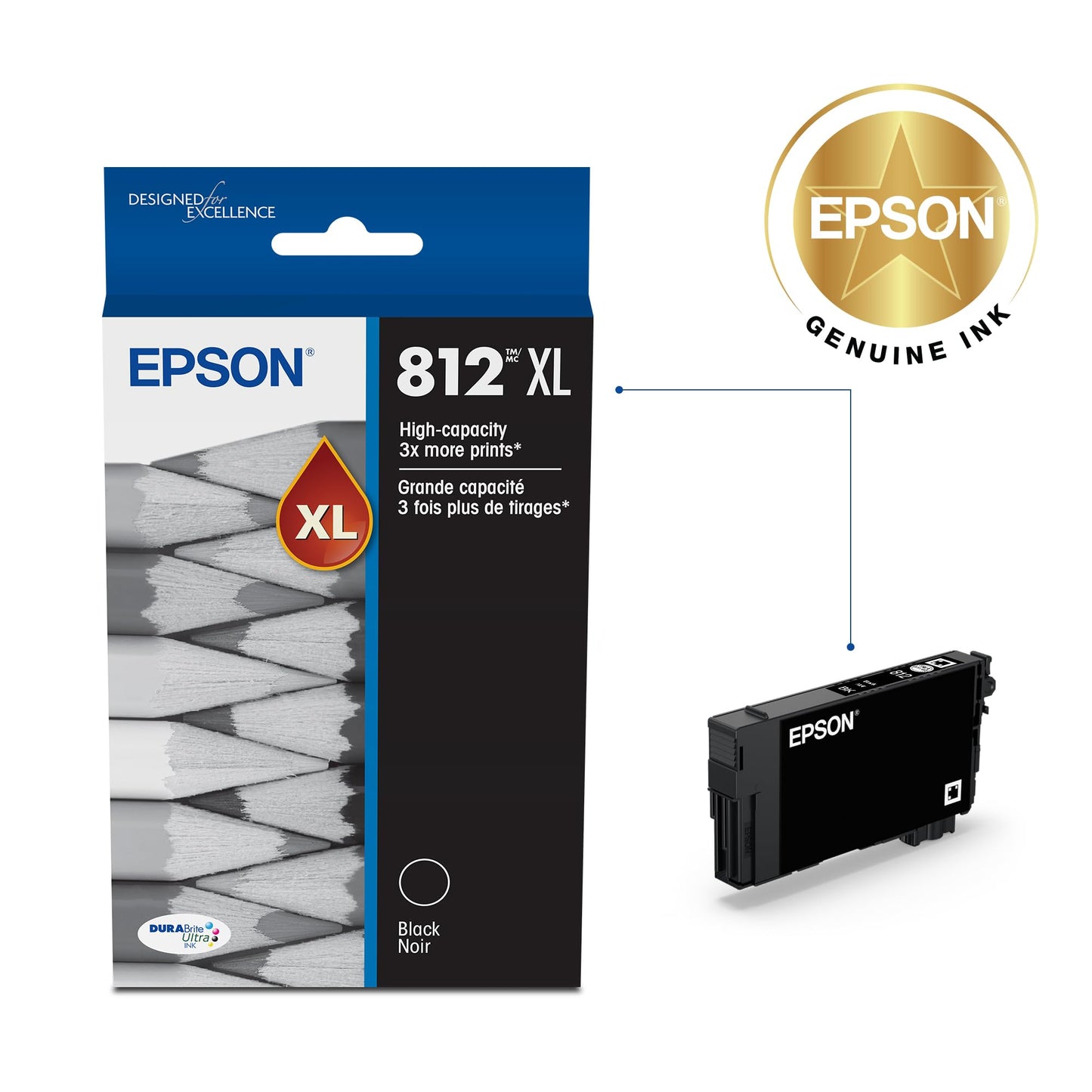 EPSON 812 DURABrite Ultra Ink High Capacity Black Cartridge (T812XL120-S) Works with WorkForce Pro WF-7310, WF-7820, WF-7840, WorkForce EC-C7000