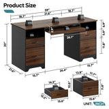 Bestier 59” Computer Desk with 4 Drawers, Office Desk with Storage, Industrial Executive Desk with File Drawer, Keyboard Tray & 2 Pedestals for Home Office & Studio, Cherry Bestier