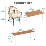 YITAHOME 6 Pieces Outdoor Patio Dining Set, Rattan Wicker Patio Dining Chair & Table & Bench Set for 6 People, Sectional Conversation Set with Umbrella Hole for Patios, Backyard, Balcony, Garden, Lawn YITAHOME