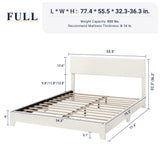 Allewie Full Size Bed Frame with Adjustable Headboard, Faux Leather Platform Bed with Wood Slats, Heavy Duty Mattress Foundation, No Box Spring Needed, Noise-Free, Easy Assembly, White Allewie