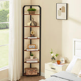 MNEETRUNG 71" Corner Shelf,6 Tier Industrial Corner Bookshelf, Freestanding Shelf Stand for Small Space,Home Office,Living Room,Bedroom,Brown MNEETRUNG