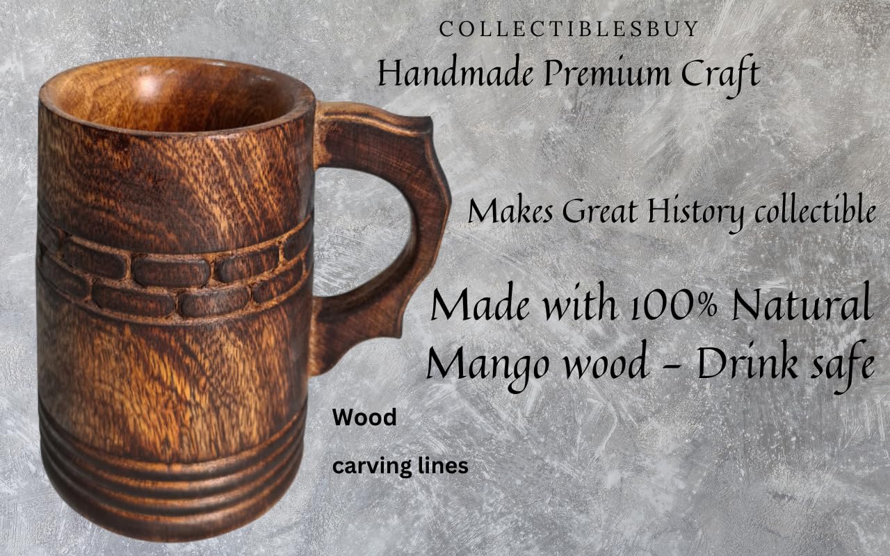 Medieval Inspired Rustic Wooden Beer Mug Handcrafted Unique Design Retro Eco-Friendly Drinkware Food Safe Tankard For beer fest Coffee & Tea - WoodArtSupply