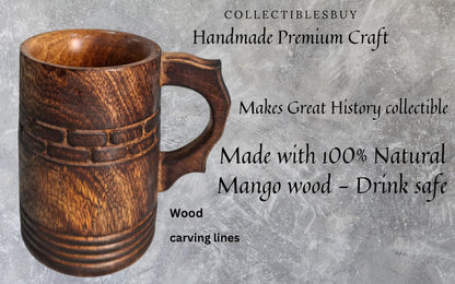 Medieval Inspired Rustic Wooden Beer Mug Handcrafted Unique Design Retro Eco-Friendly Drinkware Food Safe Tankard For beer fest Coffee & Tea - WoodArtSupply