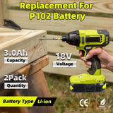 Masione 2Pack 3.0Ah 18V P102 Lithium-Ion Replacement for Ryobi 18v Battery P102 P103 P104 P105 P107 P108 P109 P190 Compatible with Ryobi Batteries Cordless Power Tools Masione