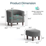 LINSY Accent Chair Ottoman Set: Chenille Barrel Chair with Foot Rest, Mid-Century Modern Small Reading Chair Upholstered Armchair with Footrest for Living Room Bedroom Study Room Office LINSY