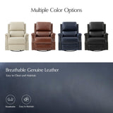 HULALA HOME Genuine Leather Recliner Chair, 360 Swivel Rocker Chair with Thick Seat, Classic Push Back Armchair with Backrest, Nailhead Trim, Navy HULALA HOME