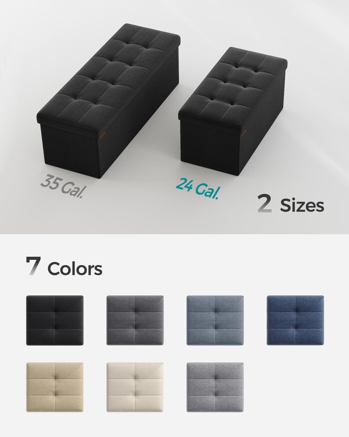 SONGMICS Mazie Collection - 30 Inches Folding Storage Ottoman Bench, Ottoman Foot Rest, End of Bed Bench, Storage Chest, Load 660 lb, for Living Room, Bedroom, Entryway, Ink Black ULSF047B01 SONGMICS