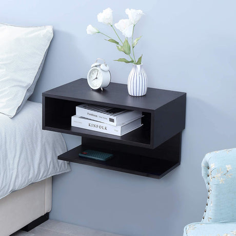 WELLAND Floating Nightstand Side Table.Wall Mounted Shelf with Drawer Storage for Living Room, Bedroom. WELLAND