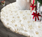 AOGU 60 Inch Sequin Faux Fur Christmas Tree Skirt Decoration for Merry Christmas Party White Plush Gold Sequin Snowflake Xmas Christmas Tree Skirt Decorations AOGU