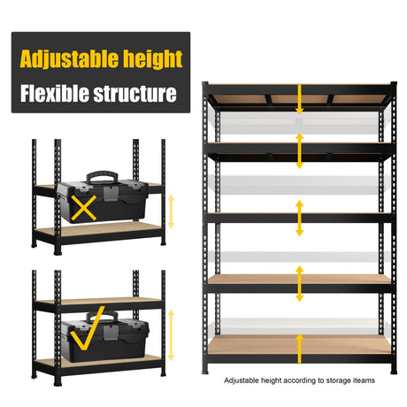 PrimeZone 2 Pack Heavy Duty Adjustable 5 Tier Garage Storage Shelves - 47" W x 18" D x 71" H, Metal Utility Rack Shelf Unit for Warehouse, Pantry, Closet, Kitchen, Black PrimeZone