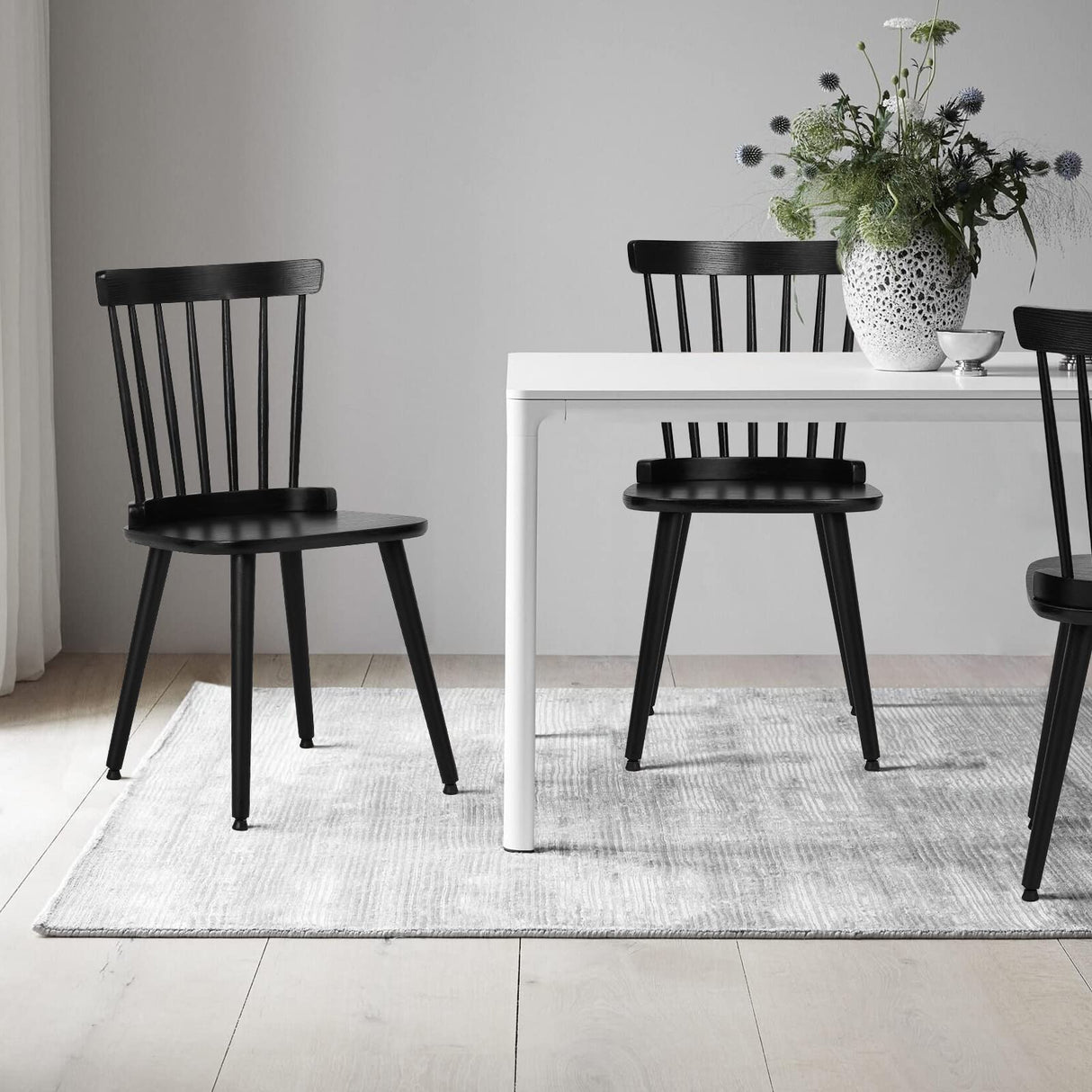 RêveLife Windsor Dining Chair Set of 6 Farmhouse Solid Wood Spindle Back Side Chair Mid-century Modern Black Armless Kitchen Chair for Dining Living Room Farmhouse Restaurant RêveLife